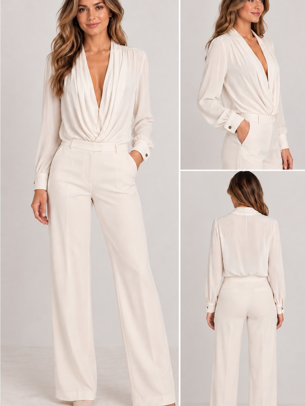 Free People Cream Draped Long-Sleeve Bodysuit
